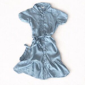 Japna Sky Blue Ruffle Button Front Midi Dress Tie Waist Short Sleeve SizeMedium